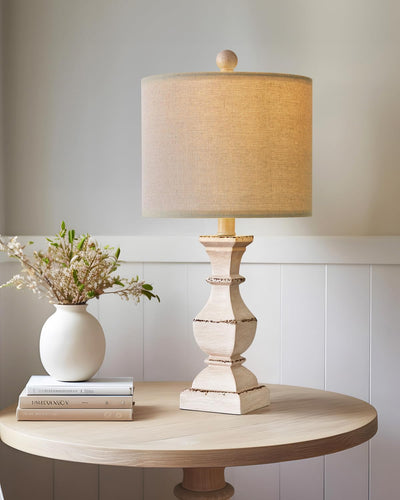 PoKat 20.5" Farmhouse Table Lamp, Vintage Bedside Lamps for Bedroom, Rustic Small End Table Lamps for Living Room, Traditional Nightstand Desk Lamps Distressed Washed White