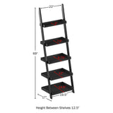 Lavish Home Bookshelf - 5-Tier Ladder Shelf with Leaning Look - Bookcase for Home Decor and Office Storage - Freestanding Book Shelves (Black) Lavish Home