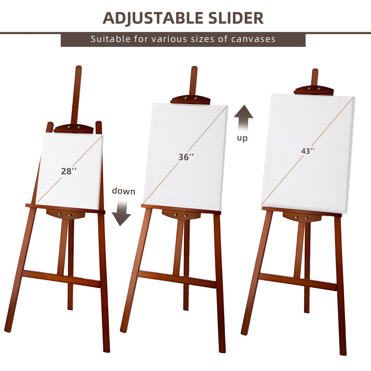 Stuelloaf Adjustable Wooden Painting Easel, Pine Art Easel Stand Hold up to 43'', Painting Canvas for Wedding Sign and Poster, Drawing for Adults, Begginners and Students, Walnut Stuelloaf