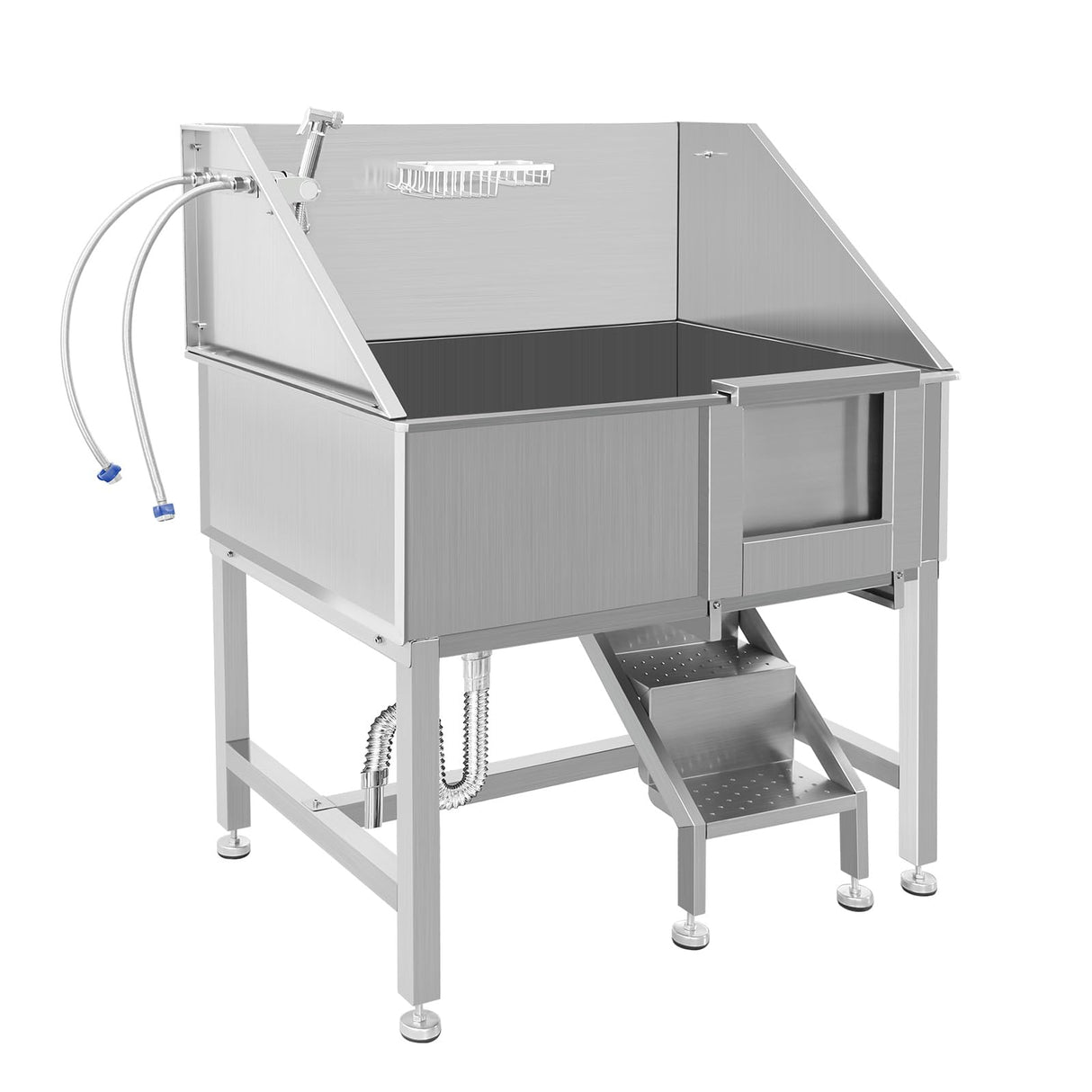38" Dog Washing Station Large Dogs Grooming Tub Professional Stainless Steel Dog Bathtubs Bathing Tub Pet Washing Station for Home with Steps,R-Door RIGMEC