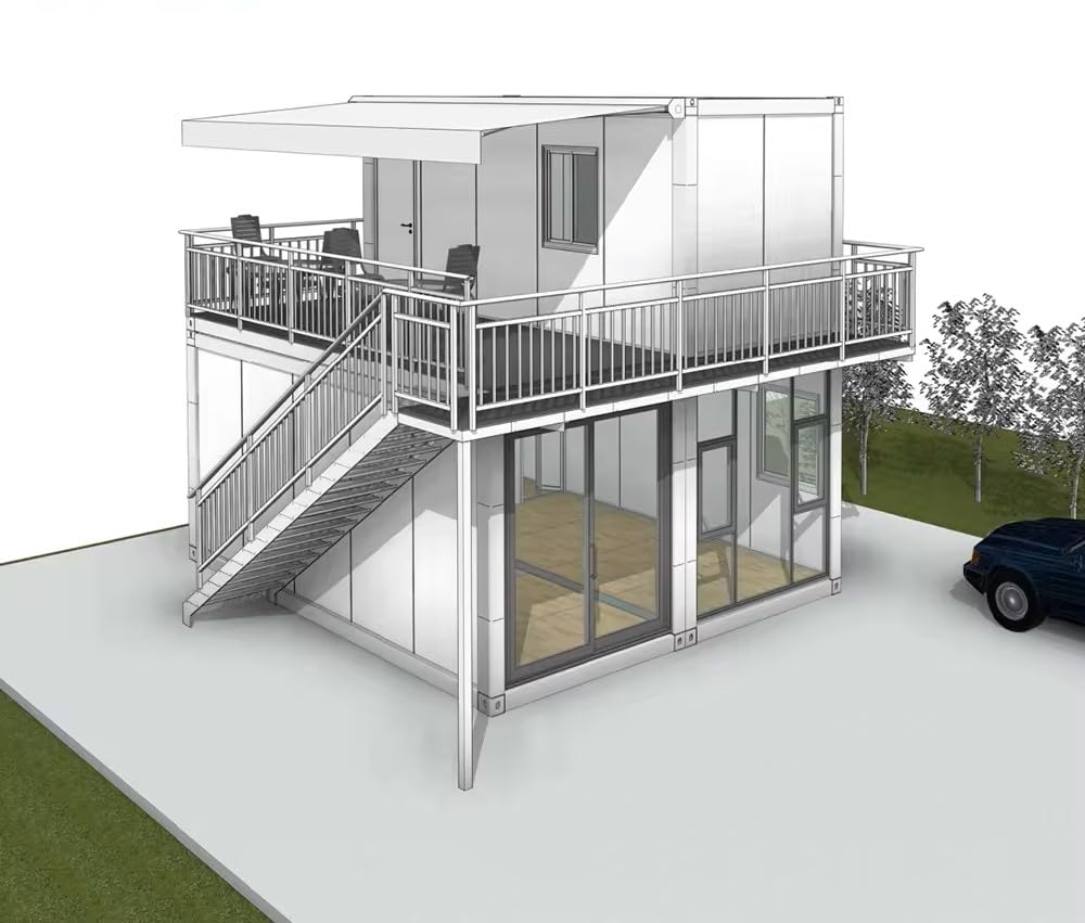 Double-story house with Balcony. Fully equipped bathroom, 4-6 bedrooms prefab container house. 20ft combined container home with stairs with free Water heater - WoodArtSupply