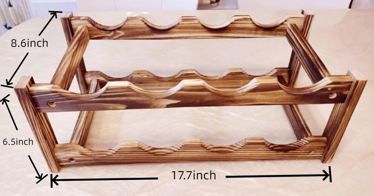 LoongZDD Easy-Install & Standalone 8-Bottle Wine Rack - Premium Carbonized Pine Wood, Two-Tier Design for Countertop, Home Kitchen Pantry, Versatile Wine Storage Solution LoongZDD