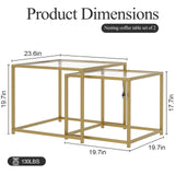 Nesting Coffee Table Set of 2, Gold Glass Coffee Tables, Square Center Coffee Table for Living Room,Nesting Tables with LED Lights for Home, Office, Bedroom, Tempered Glass-top with Sturdy Metal Frame Adompacat