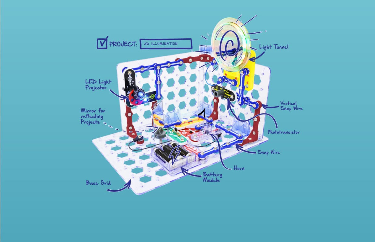 Snap Circuits 3D Illumination Electronics Exploration Kit | Over 150 STEM Projects | Full Color Project Manual | 50 Parts | STEM Educational Toys for Kids 8+ Snap Circuits