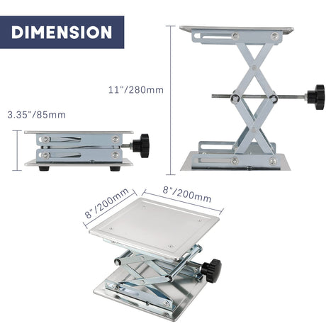 FLKQC Lift Table Lab Stand Lifter, Scissor Lifting Jack Platform 8"X 8", Stainless Steel Laboratory Support Jack Platform with Black Hand Wheel, Expandable 85mm to 280mm FLKQC