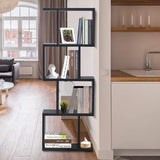 Giantex Modern S-Shaped 4-Tier Bookshelf - Stylish Free-Standing Storage Rack in Black Giantex