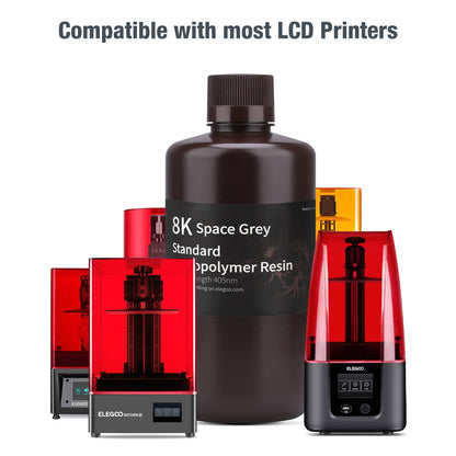 ELEGOO 8K 3D Printer Resin, Standard Photopolymer Resin 405nm UV-Curing Resin, Best for 8K/9K/12K LCD 3D Printer Space Grey 1000G