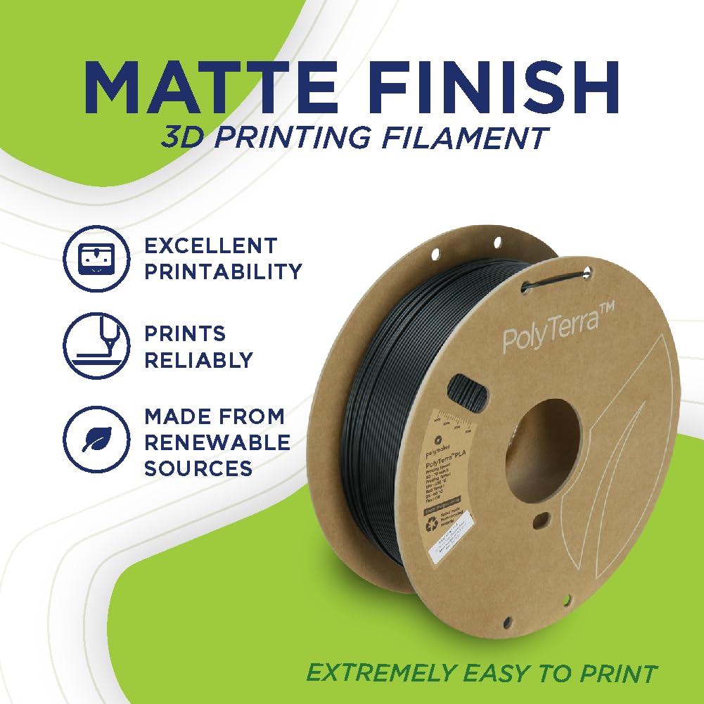 Polymaker Matte PLA Filament Fossil Grey 1.75mm 1kg 3D Printing Filament, PolyTerra 3D Printer PLA Filament POLYMAKER