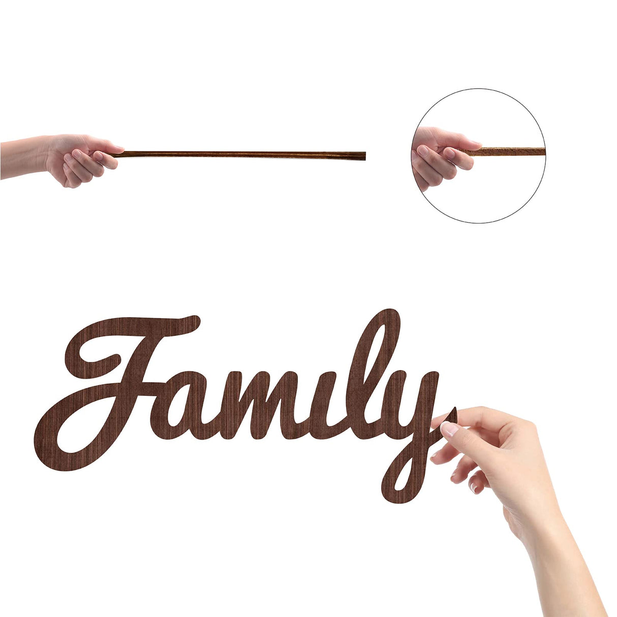 CREATCABIN Cutout Sign Family Letter Wooden Wall Art Decor Wood Word Sculpture Signs Rustic Farmhouse for Housewarming Home Front Door Entryway Wall Decoration, Brown, 11.9 x 5.5inch CREATCABIN