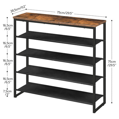 HOOBRO Shoe Rack, 5 Tier Shoe Storage Organizer with 4 Oxford Fabric Shelves and Top Panel, Holds 16-20 Pairs of Shoes, for Entryway and Closet, Industrial, Rustic Brown BF50XJ01