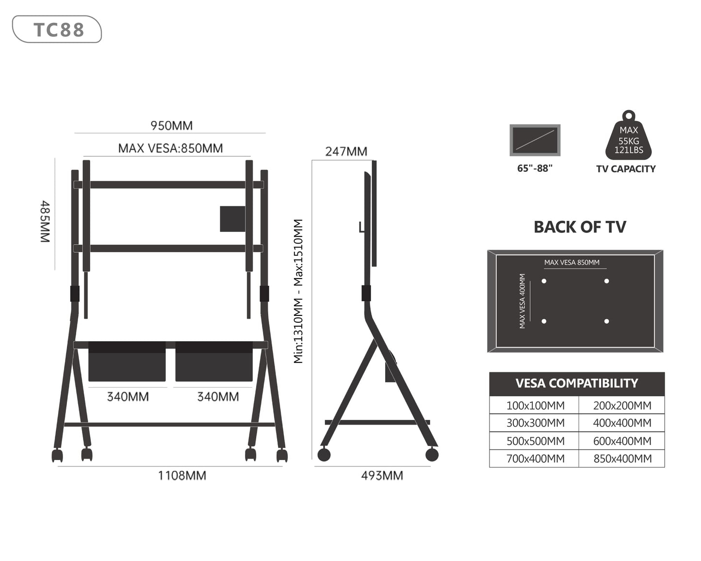 FITUEYES Design Mobile TV Stand for 65 75 78 88 Inch TV, TV Cart Floor Stand with Mount for LCD/LED Flat Curved Screens, Modern Corner TV Stand with Wooden Storage Shelves, Collector Series - WoodArtSupply