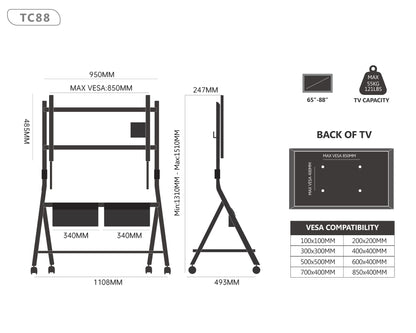 FITUEYES Design Mobile TV Stand for 65 75 78 88 Inch TV, TV Cart Floor Stand with Mount for LCD/LED Flat Curved Screens, Modern Corner TV Stand with Wooden Storage Shelves, Collector Series - WoodArtSupply