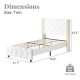 Twin Bed Frames with Headboard, Bed Frame Twin with Diamond Tufted Design, Upholstered Platform Bed with Wingback, No Box Spring Needed, Easy Assembly, White HOMBCK