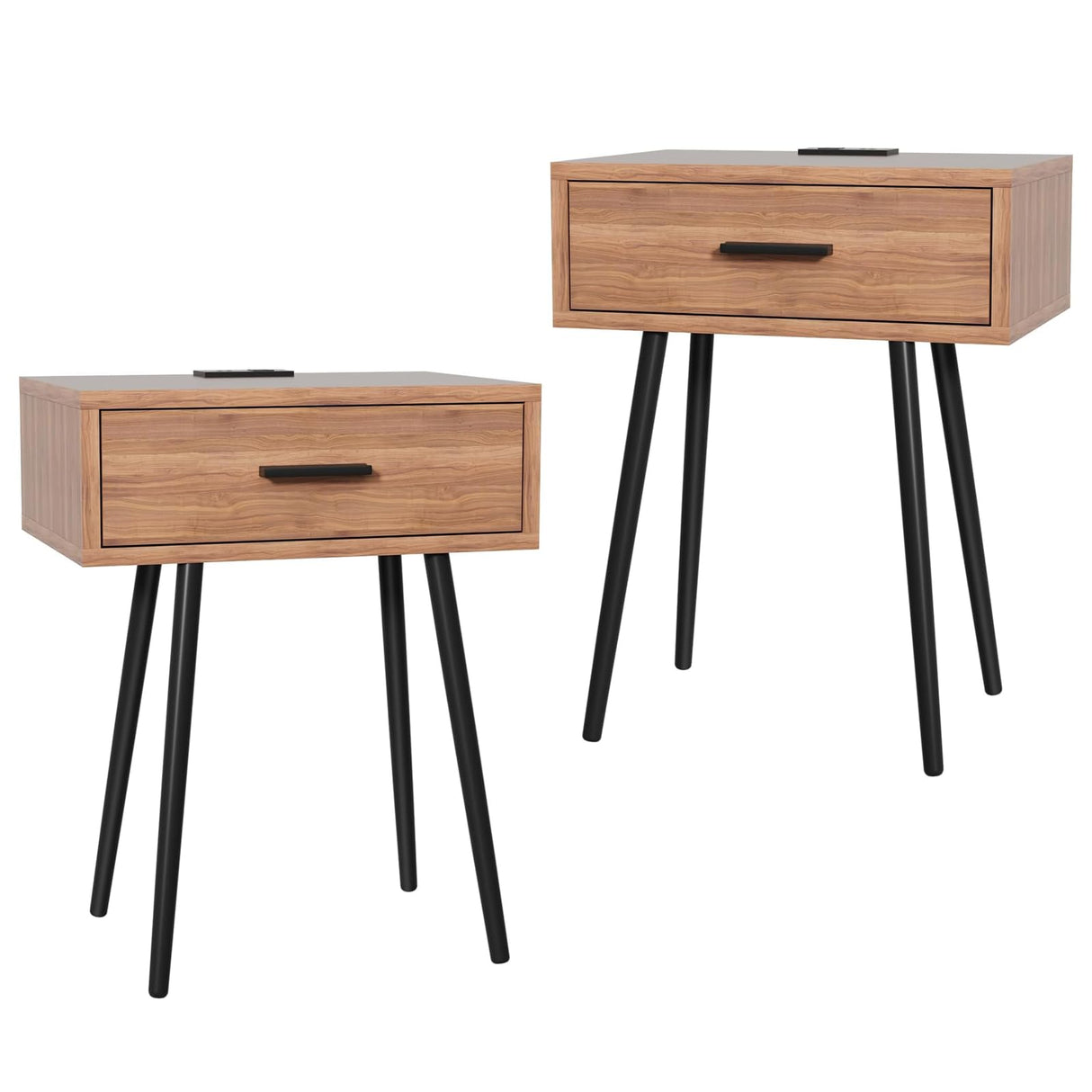 Our Modern Space 2 SET Nightstand with Charging Port and Wooden Drawers - Perfect for Small Side Table, Night Stand Night Stand - Walnut End Table, Dresser for Bedroom, Living Room, Dorm Our Modern Space