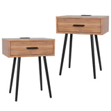 Our Modern Space 2 SET Nightstand with Charging Port and Wooden Drawers - Perfect for Small Side Table, Night Stand Night Stand - Walnut End Table, Dresser for Bedroom, Living Room, Dorm Our Modern Space