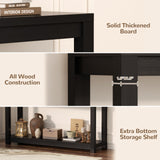 Besiost 47" Farmhouse Wood Entryway Table Narrow Console Table with Storage Behind Couch Sofa Table with Shelves Entry Way Table with Open Storage, Easy Assembly, Embossed Wood Grain Black Besiost