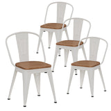 Alunaune 18inch Metal Dining Chair Set of 4 High Back Classic Chic Iron Farmhouse Chairs Industrial Stackable Coffee Stools Bistro Cafe Side Barstools Wood Seat-White Alunaune