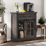 YITAHOME 32" Sideboard Coffee Bar Cabinet, Farmhouse Buffet Cabinet with Drawer & Adjustable Storage Shelves, Storage Cabinet with Sliding Barn Door for Living Room, Dark Rustic Oak YITAHOME