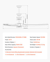 VEVOR 72 Inch Ceiling Fan without Light, 6-Speed Remote Control, 3-Wood-Blade, Reversible DC Motor, Modern Low Profile Flush Mount Exterior Fan for Bedroom, Living Room, Patio, Indoor/Outdoor, Black VEVOR