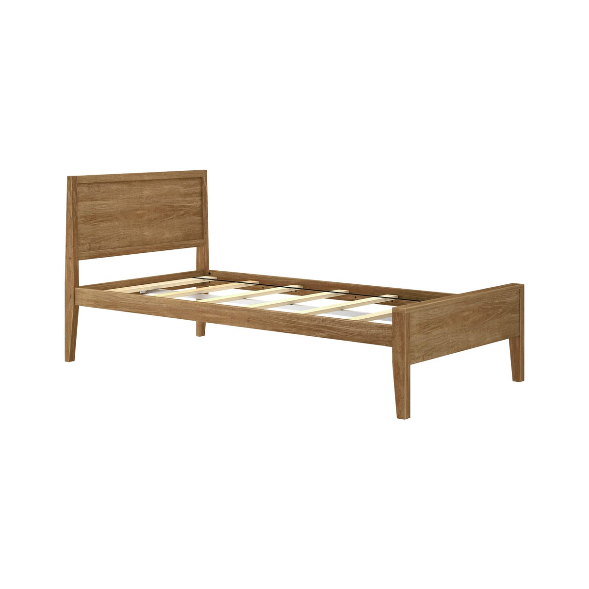 Max & Lily Twin Bed, Solid Wood Twin Bed Frame with Panel Headboard, Kids Twin Bed with Wood Slat Support, No Box Spring Needed, Pecan Max & Lily
