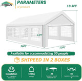 COBIZI 13x26 Party Tent Heavy Duty for Parties, Galvanized Wedding Event Shelter, Large Outdoor Gazebo with Removable Sidewall & Built-in Sandbag, Carpas para Fiestas, Waterproof, White COBIZI