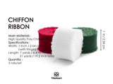 Vitalizart Christmas Ribbon Chiffon Silk Fringes 1" x 21 Yd Fabric Package (3 Rolls * 7 Yd) for Wedding Invitations Bridal Bouquets Decorations Gifts Wrapping & Bow Making Green Red & White Vitalizart