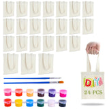 Zioffiel Small Canvas Tote Bags Bulk 24 Pack, Sublimation Tote Bags Blank with Acrylic Paint Set, Reusable Cotton Canvas Bags with Handles, Mini Tote Bag To Decorate DIY Crafts, 8"x8.6" Zioffiel
