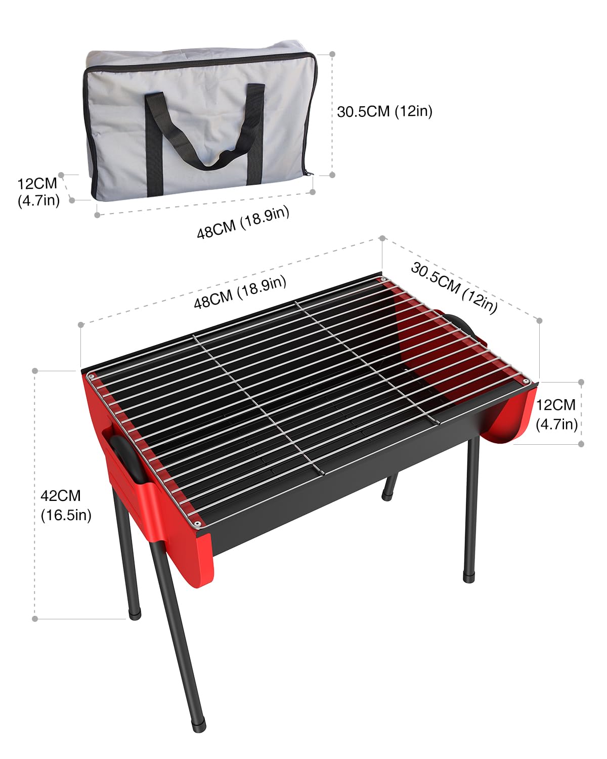 19 inch Charcoal Grill, Small Portable Barbecue Grill with Storage Travel Bag, Easy to Assemble BBQ Grill, 231 Square Inches Cooking Space, Perfect for Small Patio, Backyard, Picnics, Camping, Beach