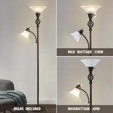 Torchiere Floor Lamp for Living Room, LED Standing Reading Light for Bedroom with Glass Shade for Living Room Corner Bedroom Home Office,Bulbs Included (Red Brown,Glass 2 Head) GyroVu