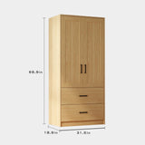 Fddevelop Wood White Wardrobe Closet with 2 Doors，Bedroom Freestanding Armoire Storage Cabinet with Shelves，Wooden Wardrobe Combination for Hanging Clothes (Wood Grain) (Wood Grain and 2 Drawer) Fddevelop