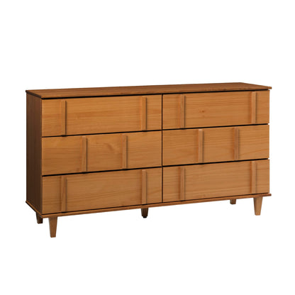 Walker Edison Contemporary Detailed 6-Drawer Solid Wood Dresser, 60 Inch, Caramel-T - WoodArtSupply