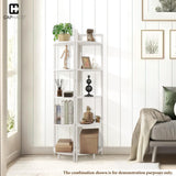 CAPHAUS 5-Tier Corner Shelf, Tall 59.1-Inch White Metal Frame Display Rack, Bookshelf Unit for Bathroom, Living Room, Home, Office CAPHAUS