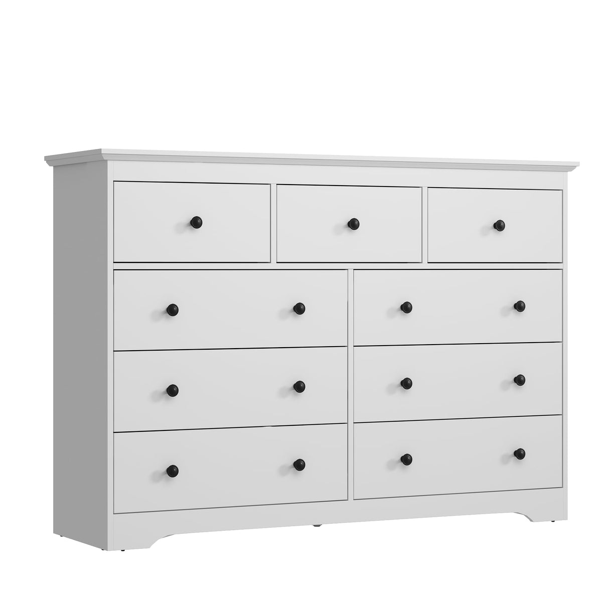 BAZELOR 55 Inch Wide White Dresser for Bedroom, 9 Drawer Dresser with Large Drawers, Wood Chest for Living Room, Hallway BAZELOR