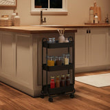 SunnyPoint Slim Rolling Storage Cart, 3 Tier Bathroom Storage Organizer Bathroom, Laundry Utility Cart (Black) SunnyPoint