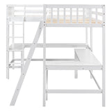 CITYLIGHT L-Shaped Loft Bed with 2 Built-in L-Shaped Desks,Wood Twin Size Loft Bed with Desk Underneath for Kids,Double Loft Beds with Guardrails and Ladders for Boys Girls Teens,White CITYLIGHT