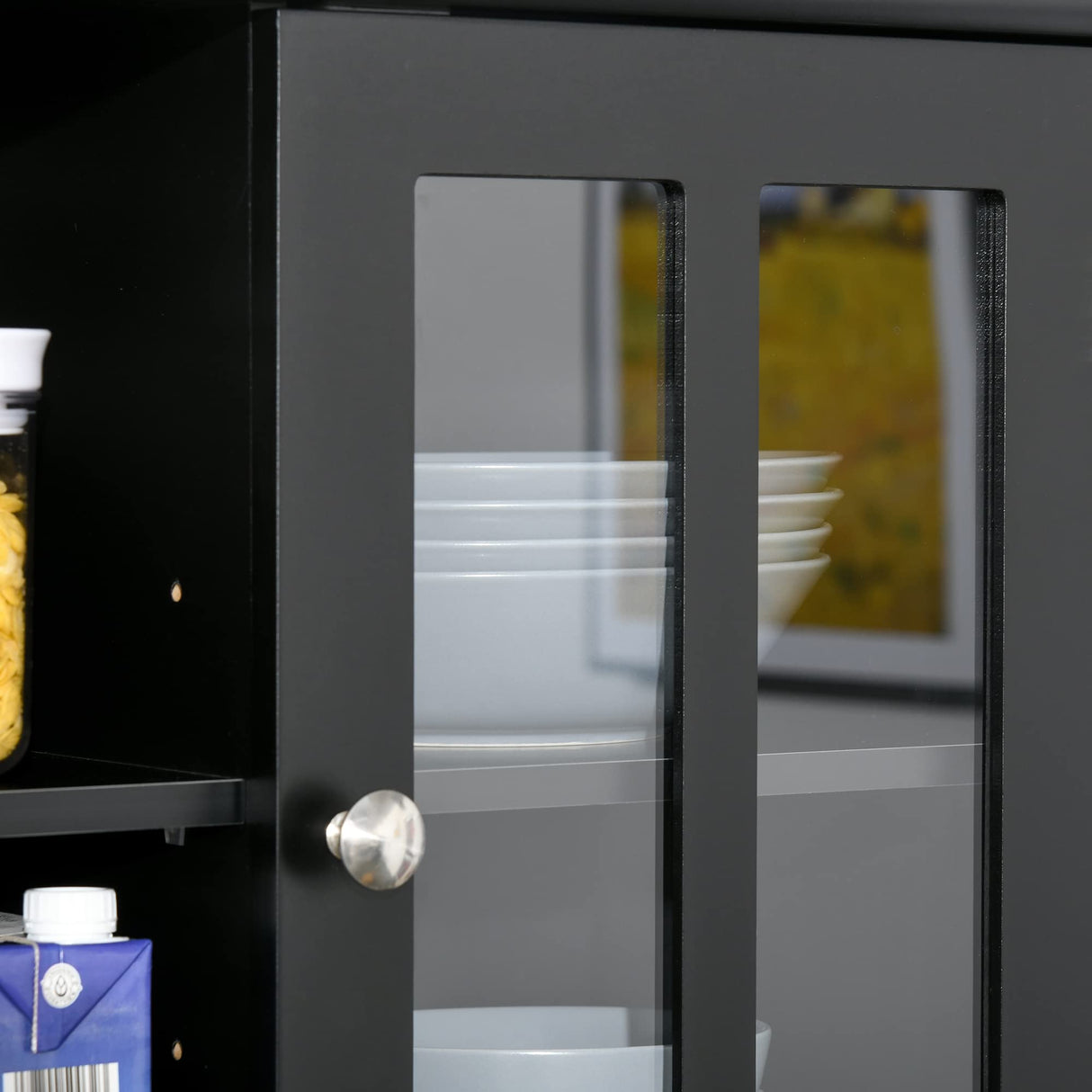 HOMCOM Freestanding 67" Kitchen Buffet with Hutch, Pantry Cabinet with Microwave Stand, Adjustable Shelf, 2 Drawers, Cupboard, Black HOMCOM