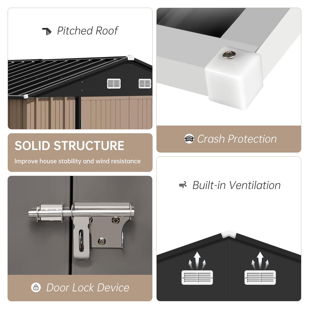Garvee 10×8FT Outdoor Storage Shed, Metal Waterproof Garden Storage Shed Galvanized Steel Utility Tool Shed with Lockable Doors & Vents, All-Weather Shelter for Bike/Kids Car/Mowers/Tool, etc. Brown Garvee