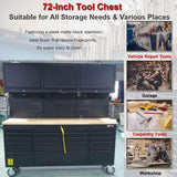 72'' Stainless Steel Rolling Tool Chest with 15 Drawers + 3 Upper Cabinets, Large Tool Box, Matte Black Mobile Workbench, Lockable Storage Cabinet with Wheels for Garage Workshop (1 × HTC7218PC) UYRIE