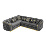 110.5" Luxury Velvet L Shape Chesterfield Sofa Set with Glod Metal Accents, Oversize Victorian Curved Arm Sofa Sectional Couches for Living Room with 7 Pillows, Left Chaise, Gray WIN FORCE