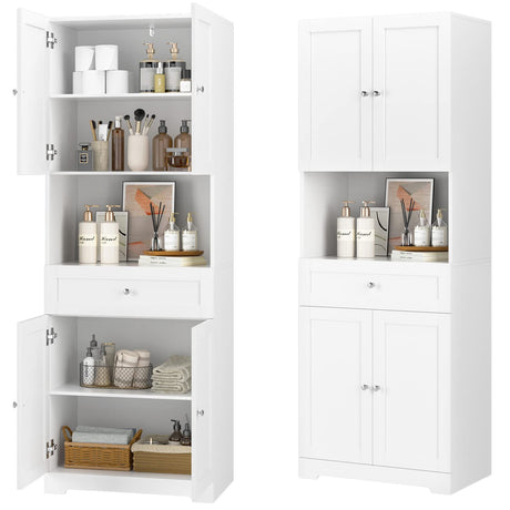 Tall Bathroom Storage Cabinets with Drawer, Modern Linen Cabinet with Doors & Shelves, 67"H Tall Storage Cabinet Freestanding for Bathroom, Dining Room, Kitchen & Pantry, Laundry, Narrow Corner, White HIFIT