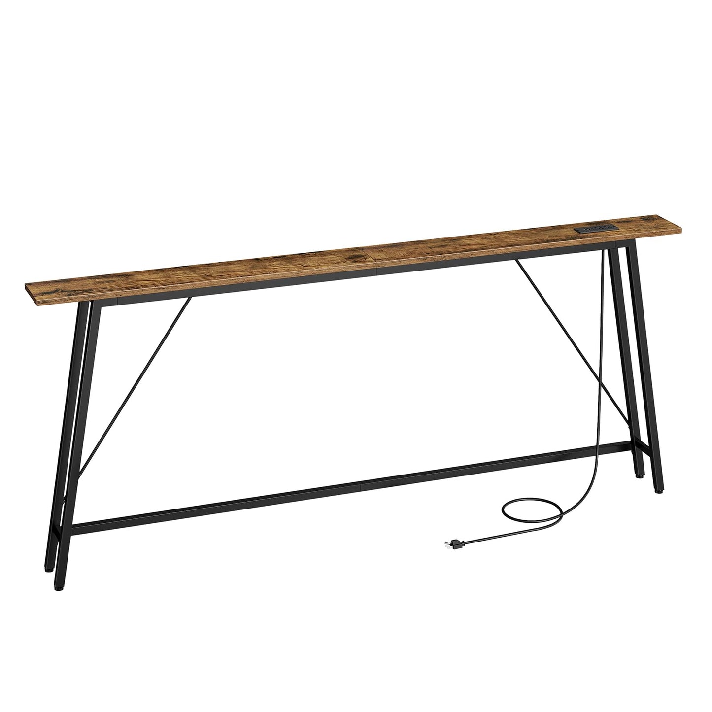 YATINEY 70.9" Console Table with Power Outlets, Sofa Tables Narrow Long, Industrial Behind Couch Table, for Hallway, Entryway, Living Room, Rustic Brown and Black CT185UBR