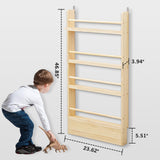 SweetBin Kids Bookshelf 4-Tier - Space-Saving Behind The Door Storage Shelf - Pine Wood Thin Bookshelf 4 Shelves Wall Mounted - Suitable for Children's Books in Bedroom, Living Room and Nursery SweetBin