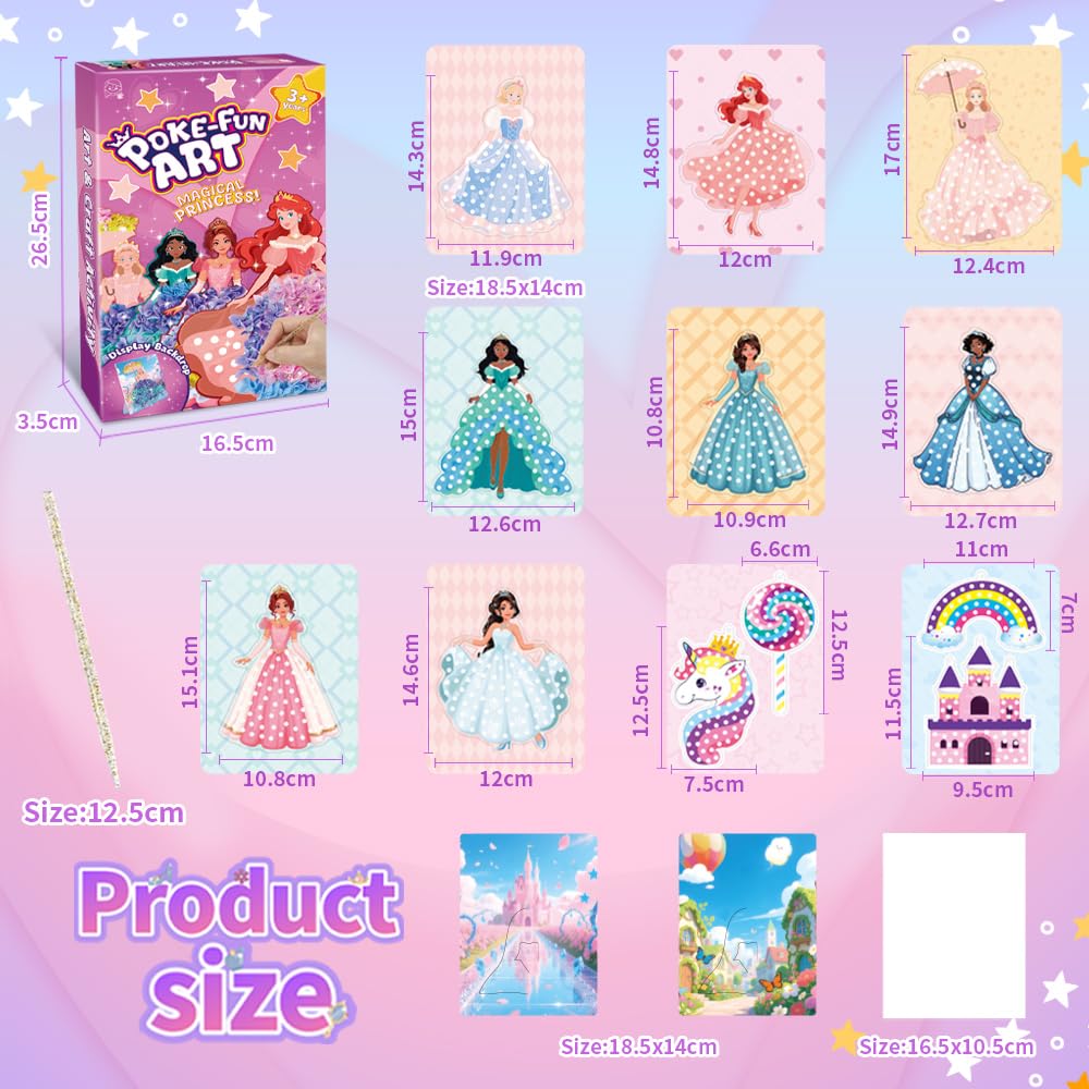 RAJRNED Poke in Fun Magical Princesses Kit, Arts and Crafts for Girls with 8 Magical Princesses & 9 Accessories, Mess-Free Fun for Kids, DIY Craft Kits, Gifts for Girls & Boys Ages 3-12 RAJRNED