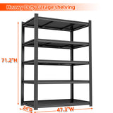 47.3"W Garage Shelving Heavy Duty, 2500 LBS Capacity Industrial Shelving Units, Standing Shelf Storage, Detachable and Adjustable 5 Tier Metal Shelves for Warehouse, Basement, Pantry Closet, Black Bezuny