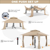 ABCCANOPY 13x13 Pop Up Gazebo, Outdoor Canopy Tent, Instant Screened Shelter with Mosquito Netting for Patio, Garden, Backyard, Party, Camping (Khaki) ABCCANOPY