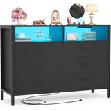 Hyomdeck Black Dresser for Bedroom, 6 Drawer Dresser with LED Lights and Power Outlet, Wood Dresser, Tall Chest of Drawer Storage Organizer, Dresser TV Stand for Living Room, Hallway, Entryway Hyomdeck