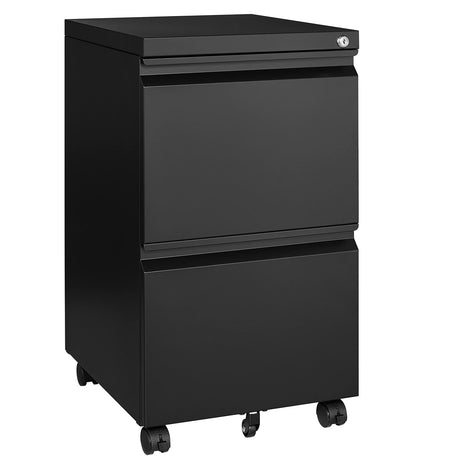 BYNSOE 2 Drawers File Cabinet with Lock Metal Vertical File Cabient with Wheels Mobile File Cabinet for Office Home Legal/Letter/a4 Size (Black, 2 Drawers) BYNSOE