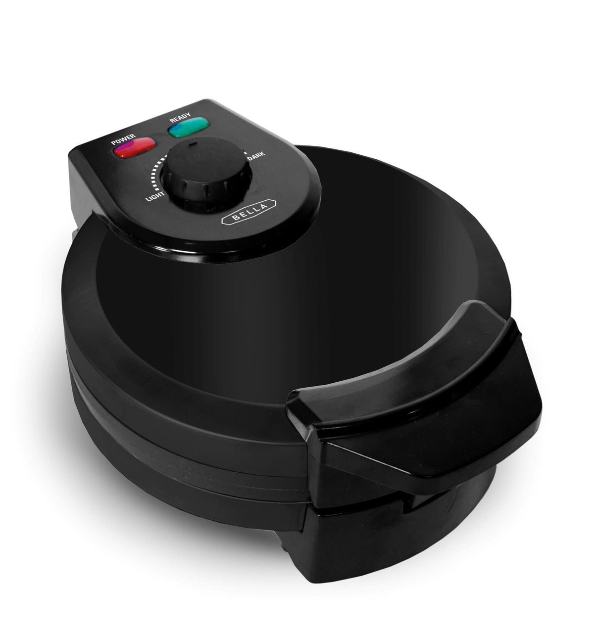 BELLA Classic Belgian Waffle Maker, Nonstick Extra Deep Plates, Browning Control Knob, Locking Latch and Cool Touch Handle, 7" Round, Stainless Steel, Black BELLA