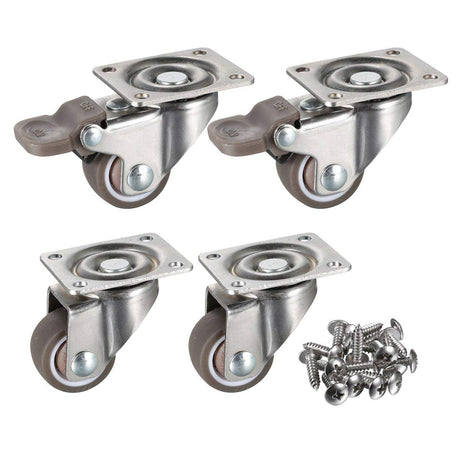 bayite 4 Pack 1" Low Profile Casters Wheels Soft Rubber Swivel Caster with 360 Degree Top Plate 100 lb Total Capacity for Set of 4 (2 with Brakes & 2 Without) bayite