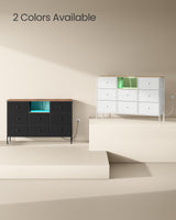 SONGMICS Dresser with Power Outlets and LED Lights, Fabric Chest of Drawers, 25 Colors, 8 Drawers, TV Stand for up to 60 Inch TVs, 11.8 x 47.2 x 31.3 Inches, Cloud White and Oak Beige ULTS518W01 SONGMICS